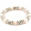 Cream Bracelet Stretch Natural Pearl Rondelle Texture 8 Mm Width 210152-03122RDCRM