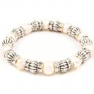 Cream Bracelet Stretch Natural Pearl Rondelle Texture 8 Mm Width 210152-03124RDCRM