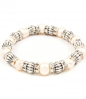 Cream Bracelet Stretch Natural Pearl Rondelle Texture 8 Mm Width 210152-03124RDCRM