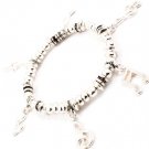 Silver Colored Bracelet Stretch Charm Mixed Bead Music Texture 5 Mm Width 210152-03292SVSIV