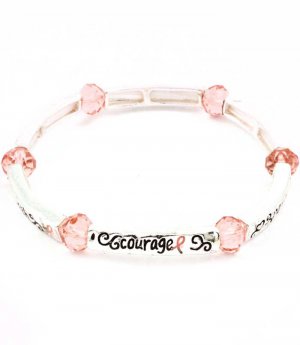 Pink Bracelet Stretch Engraved Bead Courage Power Fight Survive Celebrate Strength 210152-03306SVPNK