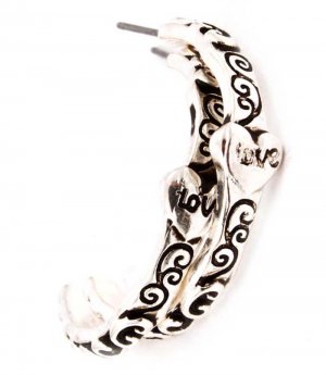 Silver Colored Earring Post Earring Engraved Cresent Heart Love Texture 1 1 4 Inch  210155-0959ASSIV