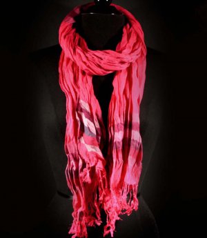 Fuschia Fashion Scarf Multi Stripe Scarf Tassel 100% Polyester 17 Inch X 68 Inch X 2  21316-99086FSH