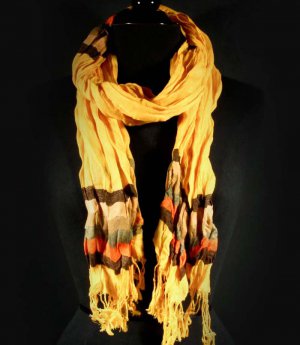 Yellow Fashion Scarf Multi Stripe Scarf Tassel 100% Polyester 17 Inch X 68 Inch X 2 1 21316-99086YEW