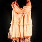 Peach Fashion Scarf Solid Crinkle Scarf With Lace Tassel 100% Polyester 21 Inch X 68  21316-99094PEA