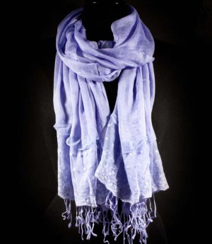 Purple Fashion Scarf Solid Crinkle Scarf With Lace Tassel 100% Polyester 21 Inch X 68 21316-99094PUR