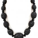 Black Necklace Bead Fireball Various Ovals 16 Inch Long 2191014-8585BLK