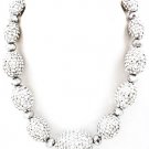 Silver Colored Necklace Bead Fireball Various Ovals 16 Inch Long 2191014-8585SIV