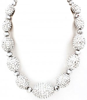 Silver Colored Necklace Bead Fireball Various Ovals 16 Inch Long 2191014-8585SIV