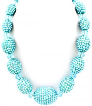 Teal Necklace Bead Fireball Various Ovals 16 Inch Long 2191014-8585TEL