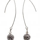 Black Earring Linear Drop Wire Fireball Bead Crystal Studs 2 1 2 Inch Drop / 219105-3360BNBKA