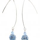 Blue Earring Linear Drop Wire Fireball Bead Crystal Studs 2 1 2 Inch Drop / 219105-3360RDBLU
