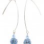 Blue Earring Linear Drop Wire Fireball Bead Crystal Studs 2 1 2 Inch Drop / 219105-3360RDBLU