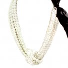 White Necklace Bead Faux Peral Fabric Tied Knot Free Size 24 Inch Nylon String 14 In 2192014-2196WHT