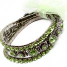Green Bracelet Stretch Stackable Glass Stones Crystal Studs Prong Set Ribbon 20 Mm  219202-2039BNGRN