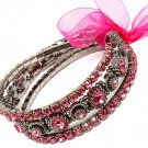Pink Bracelet Stretch Stackable Glass Stones Crystal Studs Prong Set Ribbon 20 Mm W 219202-2039BNPNK