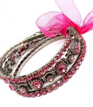 Pink Bracelet Stretch Stackable Glass Stones Crystal Studs Prong Set Ribbon 20 Mm W 219202-2039BNPNK