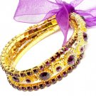 Purple Bracelet Stretch Stackable Glass Stones Crystal Studs Prong Set Ribbon 20 Mm 219202-2039GDPUR