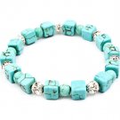 Turquoise Bracelet Stretch Turquoise Stones Rondelle Cubes Crystal Studs 10 Mm Width  219202-7006TUQ