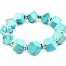 Turquoise Bracelet Stretch Turquoise Stones Rondelle Cubes Crystal Studs 15 Mm Width  219202-7007TUQ