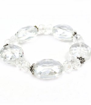 Clear Bracelet Stretch Acrylic Stones Faceted Beads 20 Mm Width / 219202-7119CLR