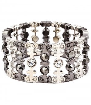 Clear Bracelet Bangle Stretch Crystal Studs Cross Metal Casting Texture 2 1 4 Inch  219202-7713TTCLR
