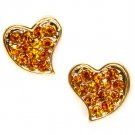 Brown Earring Post Earring Crystal Studs Hearts Pave Set 10 Mm Drop / 219205-99014GDBRO