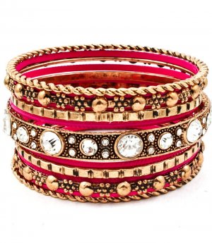 Fuschia Bracelet Bangle Stackable Crystal Studs Various Hoops Texture 1 1 2 Inch Widt 2432-7032AGFSH