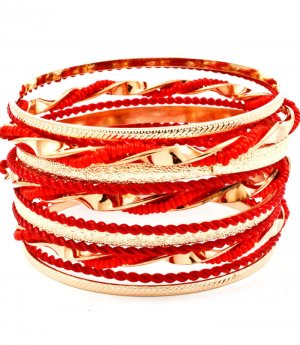 Red Bracelet Bangle Stackable Bead Chain Various Hoops Spiral Chain 2 Inch Width 2432-7048GDRED
