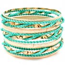 Turquoise Bracelet Bangle Stackable Bead Chain Various Hoops Spiral Chain 2 Inch Widt 2432-7048GDTUQ