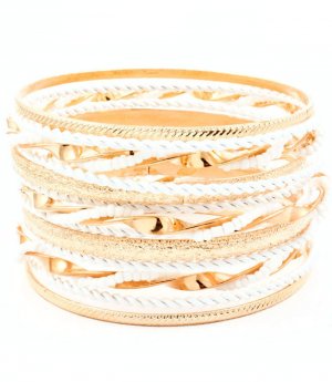 White Bracelet Bangle Stackable Bead Chain Various Hoops Spiral Chain 2 Inch Width 2432-7048GDWHT