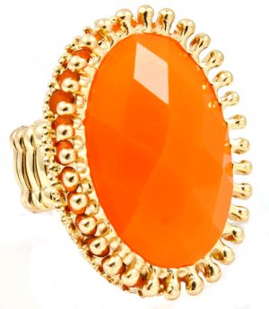 Orange Ring Adjustable Stretch Metal Casting Oval Stud Formica Faceted 1 1 2 Inch  251818-10305GDORG