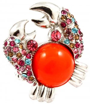 Multi Colored Ring Adjustable Stretch Crystal Studs Crab Formica Cabochon 1 1 2 In 251818-20479RDMLT