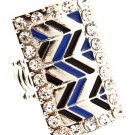 Blue Ring Adjustable Stretch Crystal Studs Rectangular Shape Enamel 1 1 4 Inch Tal 251818-20491RDBLU