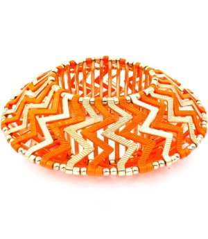 Orange Bracelet Oversized Stretch Bead Metal Casting 1 1 2 Inch Width 25182-3203GDORG