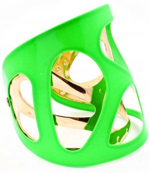 Green Bracelet Cuff Metal Casting Multi Layered 3 1 4 Inch Width 25182-3215GDGRN