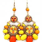 Orange Earring Fish Hook Crystal Studs Formica Oval Enamel Texture 3 Inch Drop 25185-2006BOORG