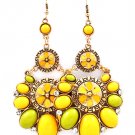 Yellow Earring Fish Hook Crystal Studs Formica Oval Enamel Texture 3 Inch Drop 25185-2006BOYEW