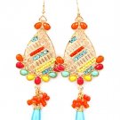 Multi Colored Earring Linear Drop Fish Hook Crystal Studs Tear Rop Formica Studed Be 25185-5722GDMLT