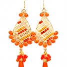 Orange Earring Linear Drop Fish Hook Crystal Studs Tear Rop Formica Studed Bead Face 25185-5722GDORG