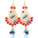 Turquoise Earring Linear Drop Fish Hook Crystal Studs Tear Rop Formica Studed Bead F 25185-5722GDTQA