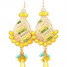 Yellow Earring Linear Drop Fish Hook Crystal Studs Tear Rop Formica Studed Bead Face 25185-5722GDYEW