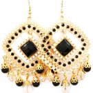 Black Earring Fish Hook Studed Bead Formica Diamond Shape Bead Faceted Filigree 2 1  25185-5723AGBLK
