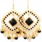 Black Earring Fish Hook Studed Bead Formica Diamond Shape Bead Faceted Filigree 2 1  25185-5723AGBLK