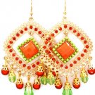 Orange Earring Fish Hook Studed Bead Formica Diamond Shape Bead Faceted Filigree 2 1 25185-5723AGORG