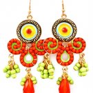 Coral Earring Fish Hook Crystal Studs Acrylic Stone Studed Bead Mesh Chain Faceted E 25185-5724AGCOL