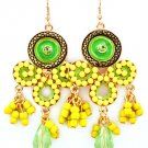 Yellow Earring Fish Hook Crystal Studs Acrylic Stone Studed Bead Mesh Chain Faceted  25185-5724AGYEW
