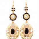 Black Earring Linear Drop Fish Hook Crystal Studs Formica Studed Bead Oval Cabochon  25185-5726GDBLK