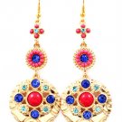 Blue Earring Linear Drop Fish Hook Crystal Studs Formica Studed Bead Discs Cabochon  25185-5729GDBLU