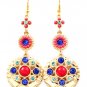 Blue Earring Linear Drop Fish Hook Crystal Studs Formica Studed Bead Discs Cabochon  25185-5729GDBLU